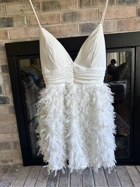 Lulu's White Textured Fringe A-Line Mini Dress